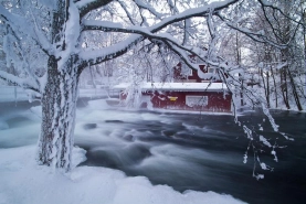 Cabin on the winter stream Cabin on the winter stream